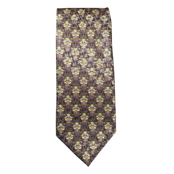 Ermenegildo Zegna Other - Ermenegildo Zegna Silk Jacquard Tie Brown Geometric Floral Designer Mens‎ Italy